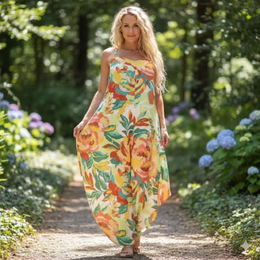Ivy Street Colorful Floral Wide Leg Jumpsuit